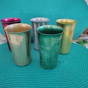 Set Of 5 Vintage Sunburst Colorful Metallic Drinkware